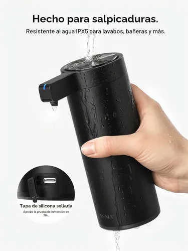 Vista 6 de SUNLY Dispensador de jabón automático sin contacto – Bomba sin obstrucciones, sensor rápido de 0.2 s, recargable USB-C, acero inoxidable resistente