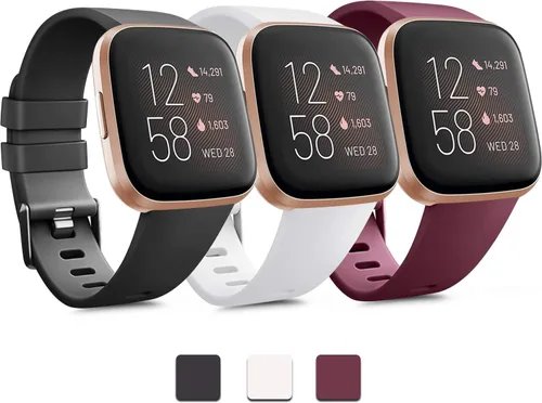 Vista 14 de PAQUETE DE 3 Bandas de Silicona Suave Compatibles con Fitbit Versa Bandas Deportivas Ajustables para Mujeres y Hombres Tallas Pequeña y Grande