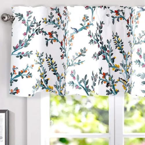 Vista 11 de DriftAway Jasmine - Cenefa de cortina de ventana con aislamiento térmico botánico de acuarela para sala de estar, dormitorio, cocina, 2 capas de 52