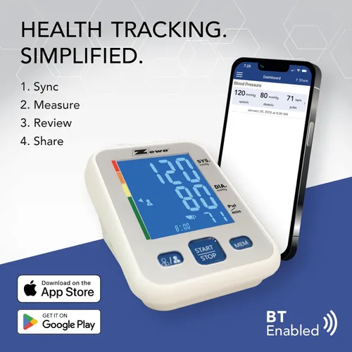 Vista 2 de Zewa Monitor automático de presión arterial premium con Bluetooth y pantalla extra grande para Android e iOS
