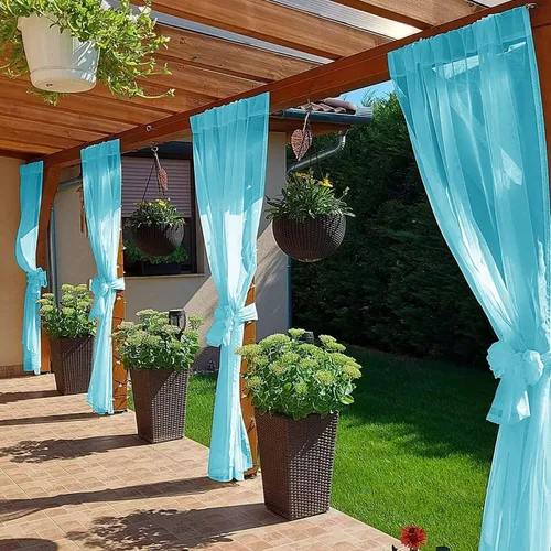 Vista 4 de SpaceDresser - Cortinas transparentes impermeables para exterior para patio - 2 paneles con bolsillo para barra, cortinas de gasa transparentes