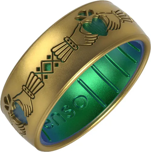 Vista 2 de Enso Rings Anillo de silicona grabado de la colección Celtic - Diseño cómodo y flexible Claddagh - Oro Antiguo/Dragón