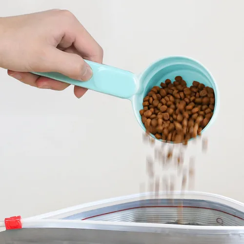 Vista 9 de Pala de melamina para comida de mascotas, tazas medidoras para comida de gato, pala de mango largo y cómodo para comida de perro, gato, hurón y Azul