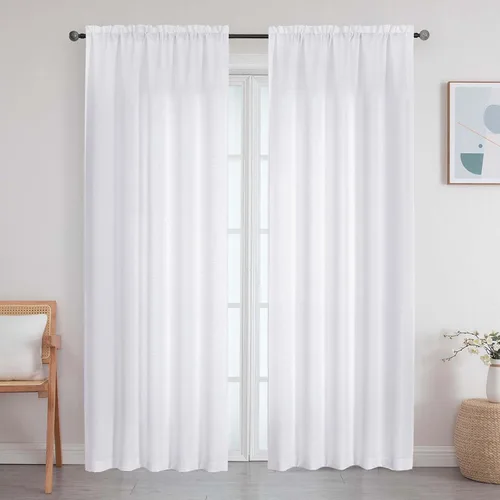 Vista 136 de Cortinas de lino para dormitorio y sala de estar de 96 pulgadas de largo, juego de 2 paneles, con bolsillo para cortinero, filtrado de luz, textura