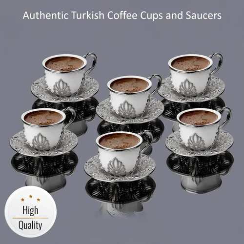 Vista 2 de Juego de 6 tazas de café Lujosas tazas de porcelana hechas a mano de 18 piezas con platillos de metal y portavasos extraíbles Juego de tazas