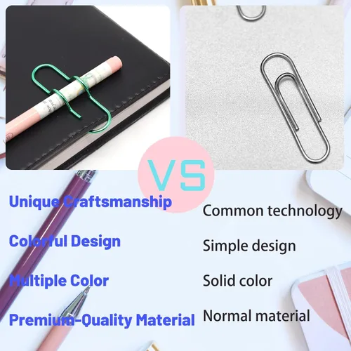 Vista 5 de Soporte para bolígrafo para cuaderno, 20 clips de metal coloridos para bolígrafos, soporte multifuncional para clips de papel, portátil, lindo