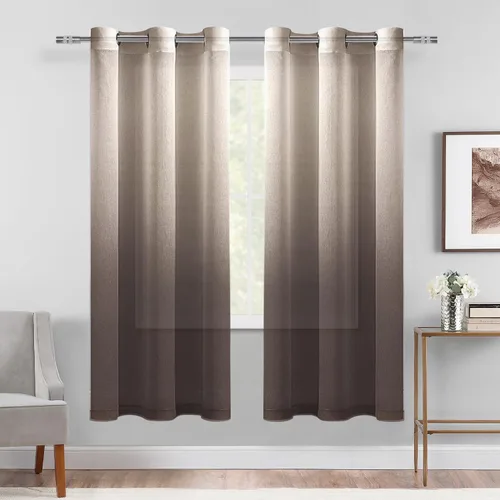 Vista 47 de DWCN Cortinas Transparentes Ombré - Cortinas de Lino Sintético con Gradiente Semi Voile con Ojales en la Parte Superior para Dormitorio y Sala