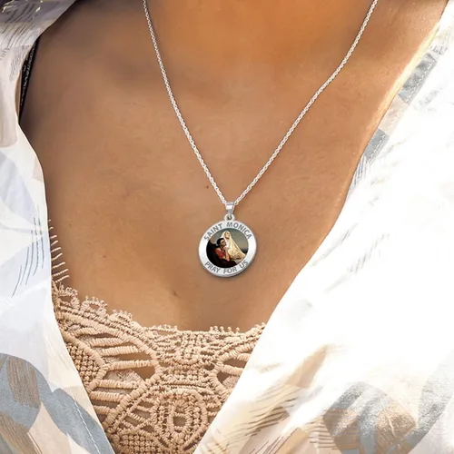 Vista 2 de Saint Monica Wsu hijo Saint Augustine medalla religiosa de color 34inch plata de ley