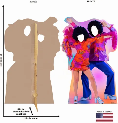 Vista 2 de Cartones impresos que se mantienen parados y con diseños a tamaño real, talla única Pareja de baile de los 70
