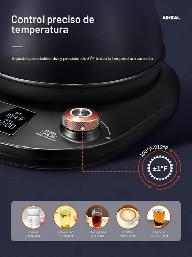 Vista 2 de Hervidor eléctrico de cuello de cisne con control de temperatura, hervidor eléctrico para café y té, interior de acero 100% inoxidable