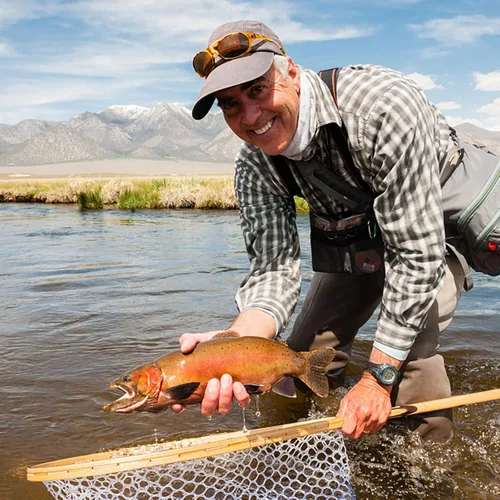 Vista 4 de Fashionwu Red de pesca con mosca, red de pesca para truchas, goma suave para atrapar y liberar con marco de mango de madera, regalos para él