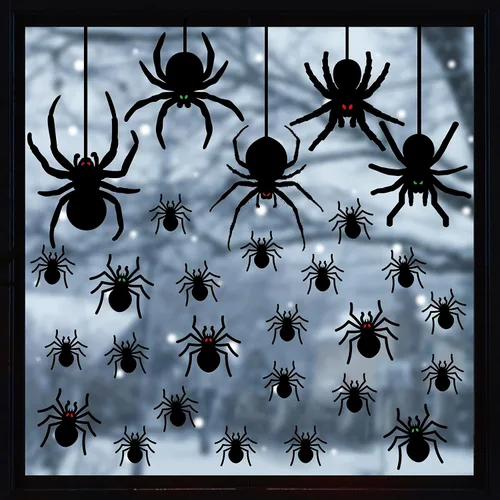 Vista 9 de ZOIIWA Adhesivos de Murciélagos de Halloween para Ventana Decoración, PVC Negro, 9 Hojas, 33x25cm, Reutilizable, Interior, Estilo de Terror