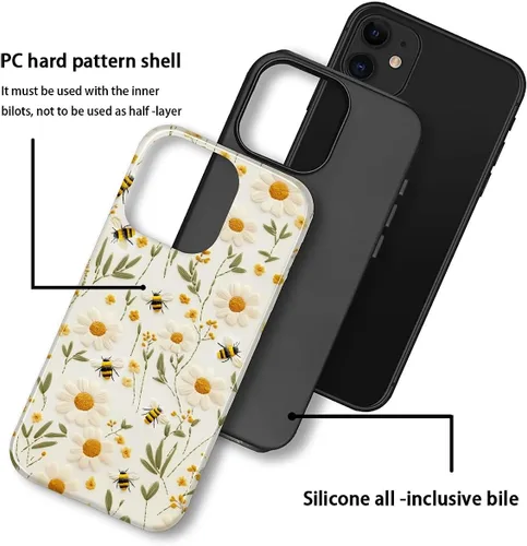 Vista 3 de Funda para iPhone 11, Diseño de Abejas y Girasoles - Protección Híbrida Dual Silicona + PC Duro Resistente a Golpes Funda Protectora Completa