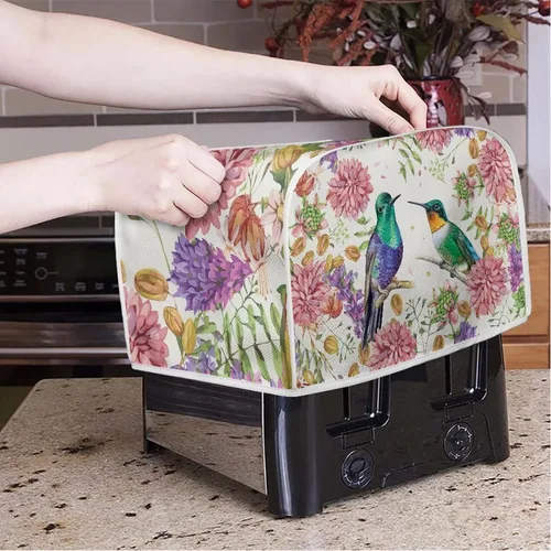 Vista 3 de Bulopur Cubierta de tostadora de 2 rebanadas de pintura de pájaros y flores, tostadora, panificadora, organizador de máquina, bolsa de protección