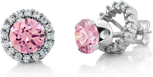 Vista 220 de Gem Stone King Aretes redondos de plata de ley 925 de 0.236 in con piedra natal extraíble para mujer