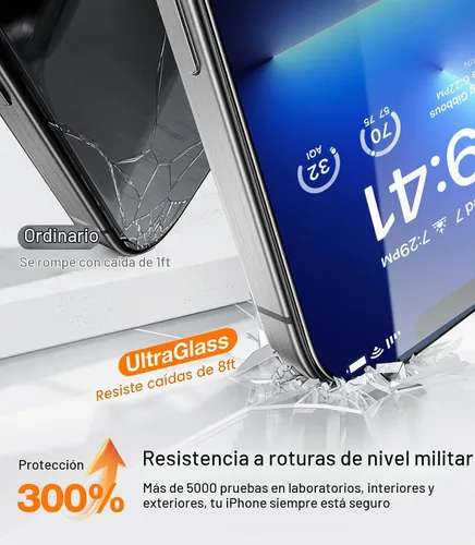 Vista 3 de UltraGlass TOP - Vidrio 9H+ para protector de pantalla iPhone 14, a prueba de roturas con grado militar y duradero, vidrio templado con protección