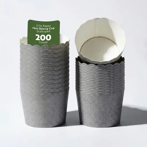 Vista 15 de Restaurantware Paquete de 200 moldes de papel para cupcakes de 3.38 onzas, resistentes a la grasa, festoneados para horno, elegantes tazas
