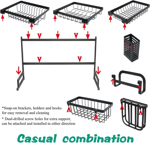 Vista 3 de Estante de secado de platos sobre el fregadero Soporte de cubiertos de acero inoxidable 33" [P/N: ET-DISHRACK002] Kit Premium