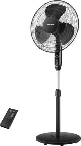 Vista 12 de PELONIS Ventilador de pedestal de 16 pulgadas para dormitorio, control remoto, ventilador de pie con temporizador de 7 horas, oscilación de 90°, 3