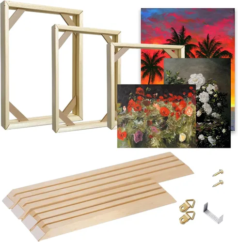 Vista 7 de Kit de marco de lienzo de madera DIY, barras de bastidor de madera sólida para pinturas al óleo, lienzo para impresiones, marco para póster