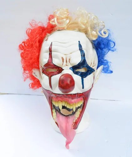 Vista 3 de Acid Tactical Máscara de payaso de Halloween aterradora con pelo para fiesta de disfraz de DIVILISH CLOWN