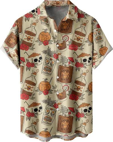 Vista 21 de Camisas tropicales con botones para hombre, camisas hawaianas de manga corta, casuales para vacaciones, camisas de playa holgadas Beige-playa escena
