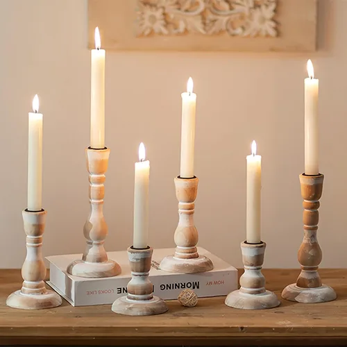 Vista 9 de Portavelas de Madera Rústicos: Portavelas Cónicos de Madera de Granja Portavelas Bohemios Decoración de Otoño para Mesa de Comedor Repisa Fiesta