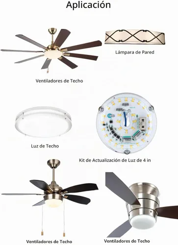 Vista 3 de Kit de Retrofit de Luz LED para Ventilador de Techo, 4 Pulgadas, Kit de Repuesto de Luz de Techo Motor PCB de Panel, 18W, 3CCT 3000K-4000K-5000K