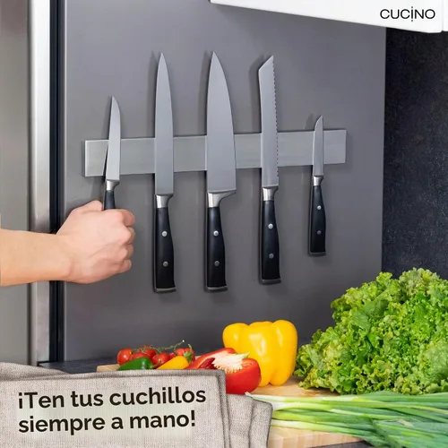 Vista 2 de Tira magnética para cuchillos para refrigerador, soporte magnético de acero para cuchillos para refrigerador