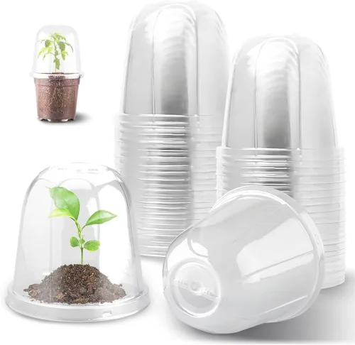 Vista 10 de RooTrimmer - Juego de 60 macetas transparentes para guardería con cúpulas de humedad, macetas de plástico de 4 pulgadas con agujeros de drenaje