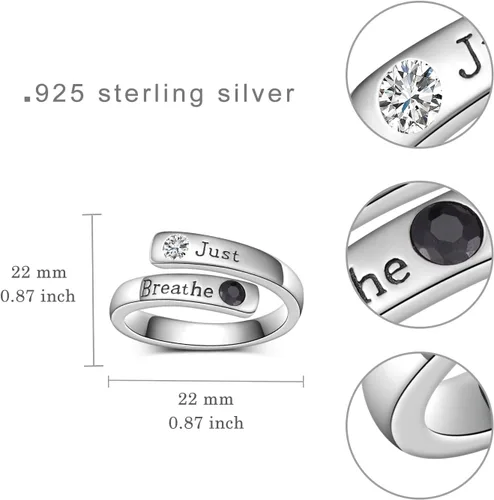 Vista 6 de Let ThemJust BreatheFaith Over Fear Anillo de plata de ley 925, regalo inspirador para mujeres y hombres, envoltura curativa, abierto, ajustable