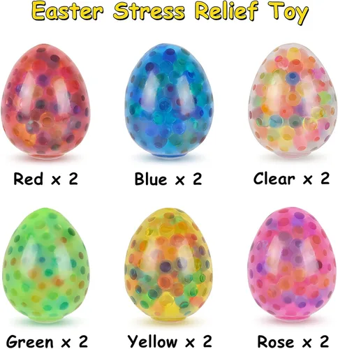 Vista 5 de Eavotoy Paquete de 12 huevos de Pascua para el estrés, bolas estrujables para rellenar cestas de Pascua, regalos de fiesta