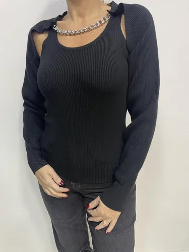 Vista 3 de CAPPUCCINI Camiseta sin mangas de dos piezas para mujer con bolero recortado con cadena