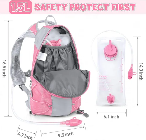 Vista 2 de Mochila de hidratación para niños, mochila de hidratación con vejiga de hidratación de 1.5 L, ligera, aislada, para senderismo, ciclismo, escalada