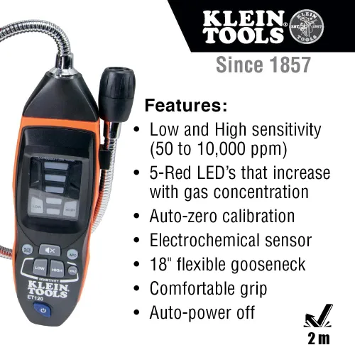 Vista 3 de Klein Tools 80142 Kit de detector de fugas de gas, detector de gas combustible, manómetro digital y comprobador de presión HVAC, doble puerto, 2