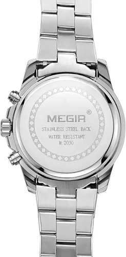Vista 5 de Megir Reloj de pulsera analógico de acero inoxidable con cronógrafo de cuarzo para hombre