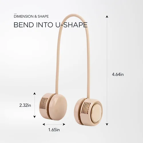 Vista 6 de Dansoon Ventilador portátil recargable con banda para el cuello sin aspas, color beige rizado