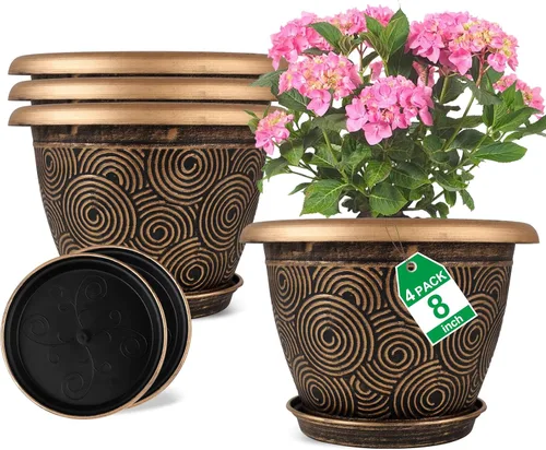 Vista 24 de Fodetyff Macetas de 6 Pulgadas para Plantas de Interior y Exterior, Juego de 6 Macetas Pequeñas de Plástico con Agujero de Drenaje y Bandeja, Maceta