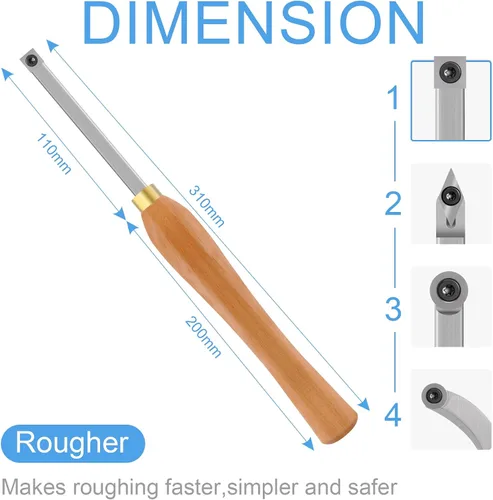 Vista 2 de Herramienta de torneado de madera de tamaño mini, cincel de torno de carburo con inserto cuadrado de 0.433 in, raspador de torneado de madera