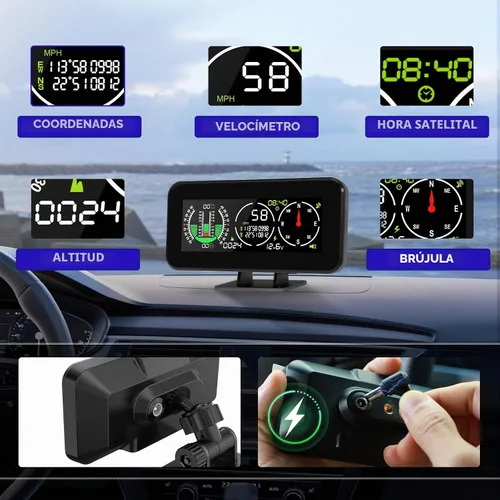 Vista 9 de MR CARTOOL Velocímetro GPS M60 para coche, inclinómetro digital con brújula