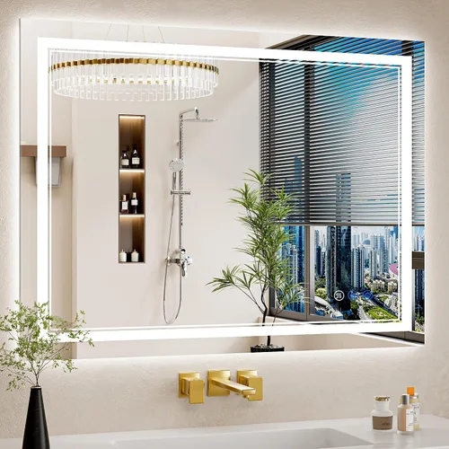 Vista 13 de Espejo de baño LED de 22 x 30 pulgadas con luces, antiniebla, retroiluminado + luz frontal, regulable, espejo de tocador LED para pared, espejo
