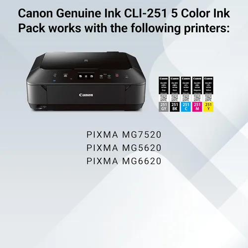 Vista 6 de Canon CLI-251 - Paquete de 5 colores genuinos, compatible con impresoras MG7520, MG5620 y MG6620