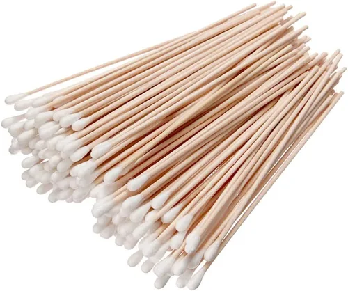 Vista 11 de 200 hisopos largos de algodón de madera, palitos de algodón de limpieza con mango de madera para aplicadores de pistola de maquillaje de aceite