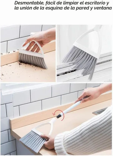 Vista 6 de Mini escoba y recogedor, barrido de cocina casera para niños (blanco + azul)