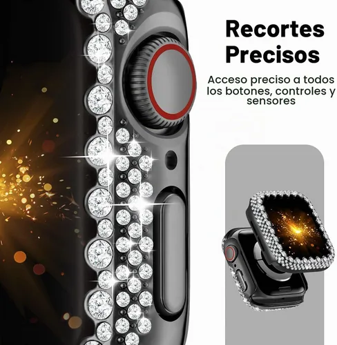 Vista 4 de Funda Bling Compatible con Apple Watch Series 6/5/4/SE 3/SE 2/SE 40mm, Protector de Cara de Diamante para Mujeres, Protector de Marco Duro de PC