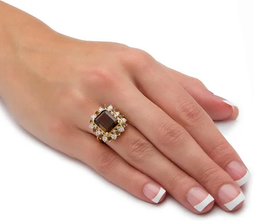 Vista 3 de Anillo chapado en oro amarillo de 14 quilates con topacio ahumado y circonita cúbica.