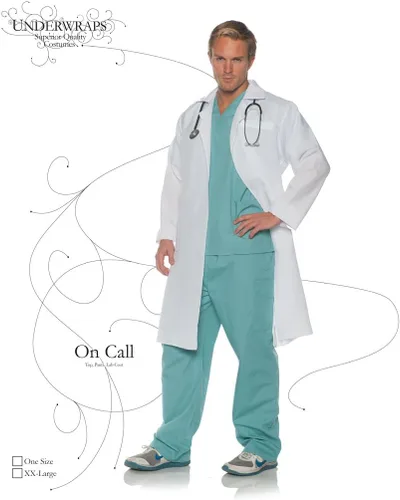 Vista 2 de UNDERWRAPS mens Doctor Scrub and Lab Coat Costume Set - on Call