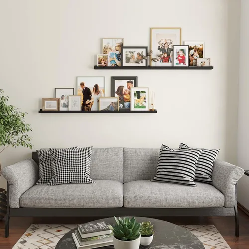 Vista 2 de Wallniture Denver - Juego de 2 repisas para fotos de 60 pulgadas para decoración de sala de estar, estantes flotantes largos negros para comedor