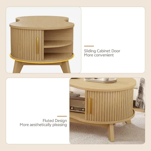 Vista 5 de Mesa auxiliar, doble ovalada con puerta corredera, natural, 47 pulgadas