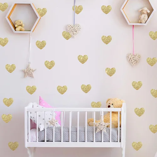 Vista 5 de 72 calcomanías de pared de corazón de amor, removibles, bricolaje, purpurina dorada, calcomanías de pared de corazones brillantes, calcomanías